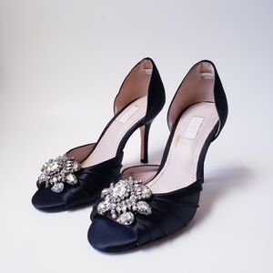 Glint Black Satin Crystal Heels